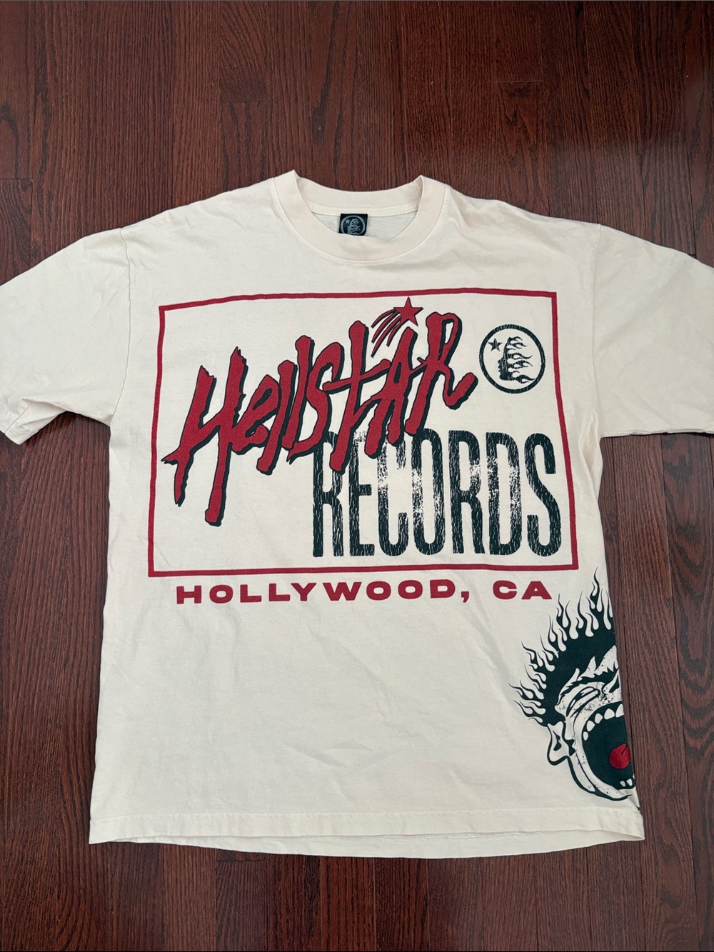Hellstar Records T-Shirt - Cream/Red in Size Large